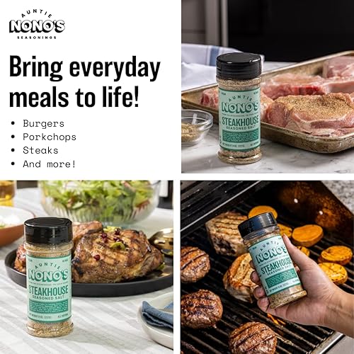 Miniatura 3 de Auntie Nonos Steakhouse Sal sazonada condimento natural sin gluten para filetes cerdo verduras y hamburguesas 8 onzas