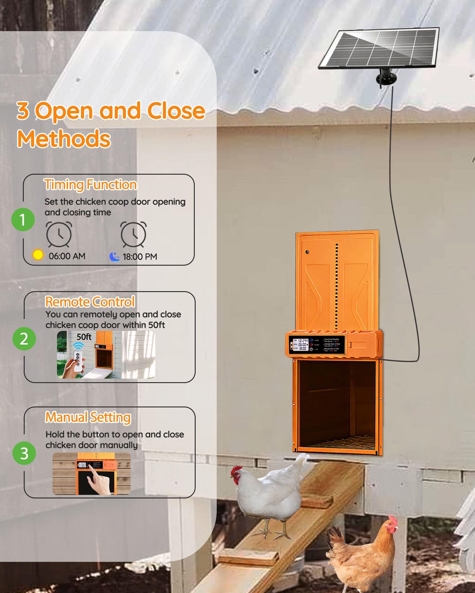 Porta automatica per pollaio con alimentazione solare, porta automatica per pollo con grandi dimensioni 10,8 "x 14,2", design anti-pizzico, lega di alluminio e resistente alle intemperie, per pollo da