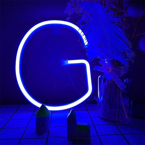 Vista 14 de Letras de neón azules, letreros LED que funcionan con pilas, luces LED del alfabeto, letrero de marquesina, letras decorativas de marquesina, luces