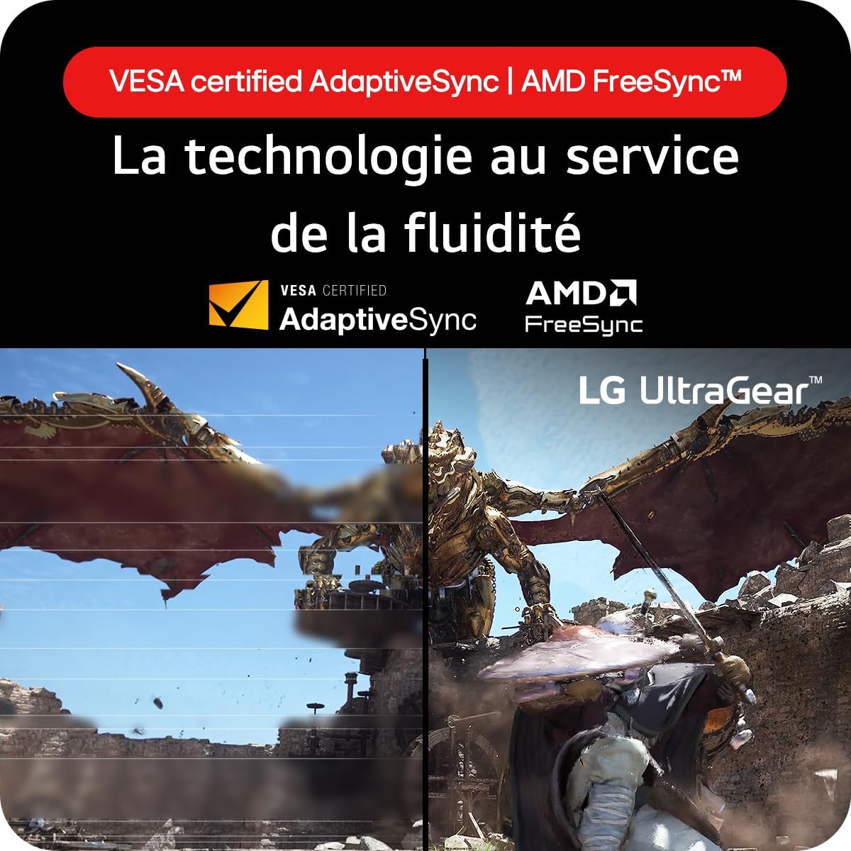 LG Ultragear™ 27GS60QC-B.AEU Ecran PC Gaming 27" - Dalle VA résolution QHD (2560x1440), 1ms 180Hz, HDR 10, sRGB99% (CIE1931), AMD FreeSync, inclinable, réglable en Hauteur