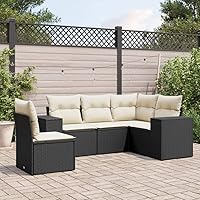 Vista 1 de 5-Piece Garden Sofa Set in Black and Cream White, Modern Outdoor Furniture with Modular Design, Weather-Resistant Poly Rattan Construction, Ample