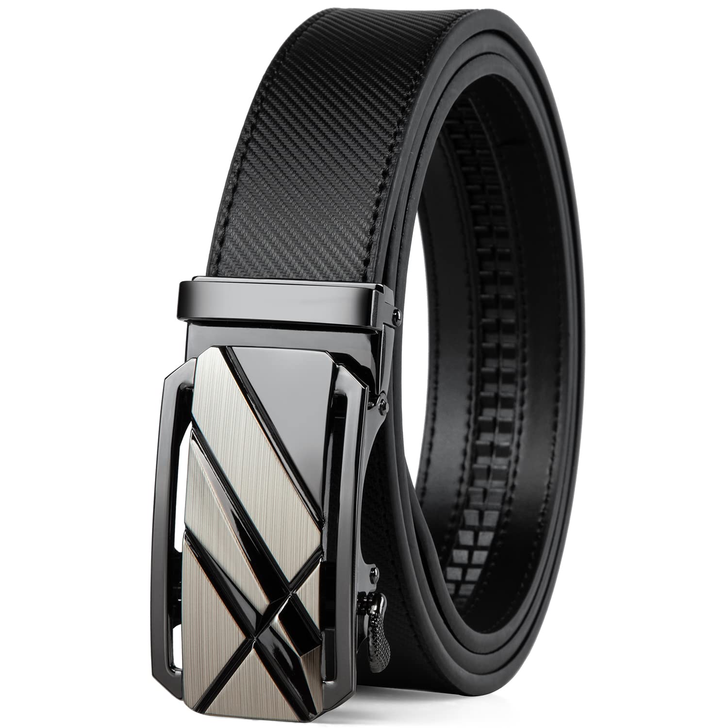 Drowsmen Leather ratchet belt 1 3 8 with Click Sliding Automatic Buckle Adjustable belt Trim to Fit