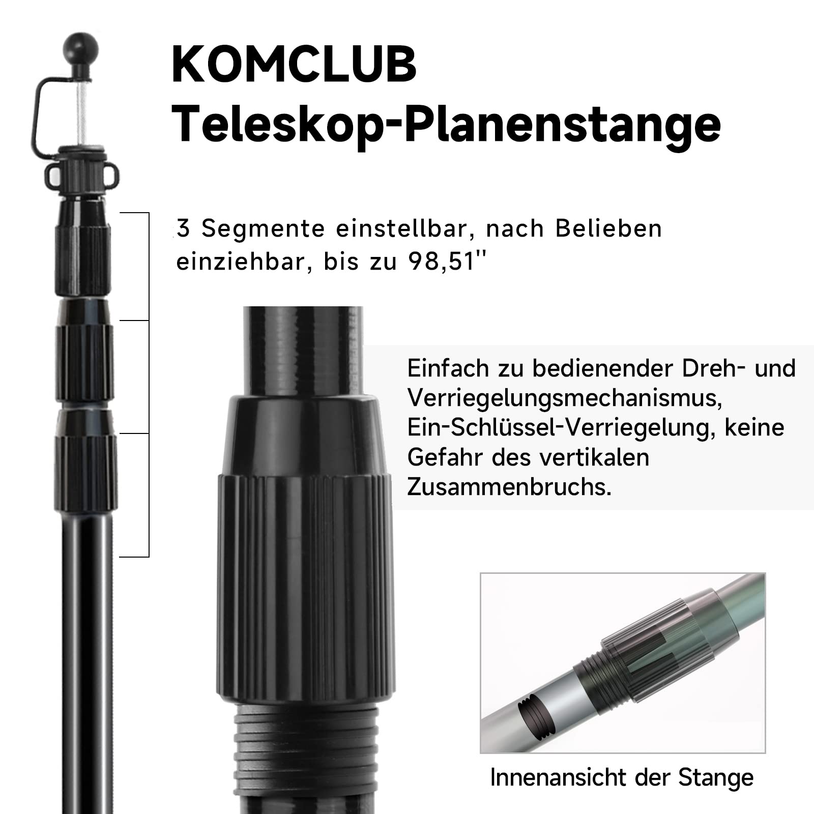 KOMCLUB Teleskop Zeltstangen 2er Set