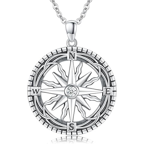 Compass Necklace for Women Jewelry Sterling Silver Travel Necklaces for Wife Wedding Anniversary Girlfriend Birthday Gifts for Her Valentines Day Mom Mothers Day Christmas Graduation Anniversary