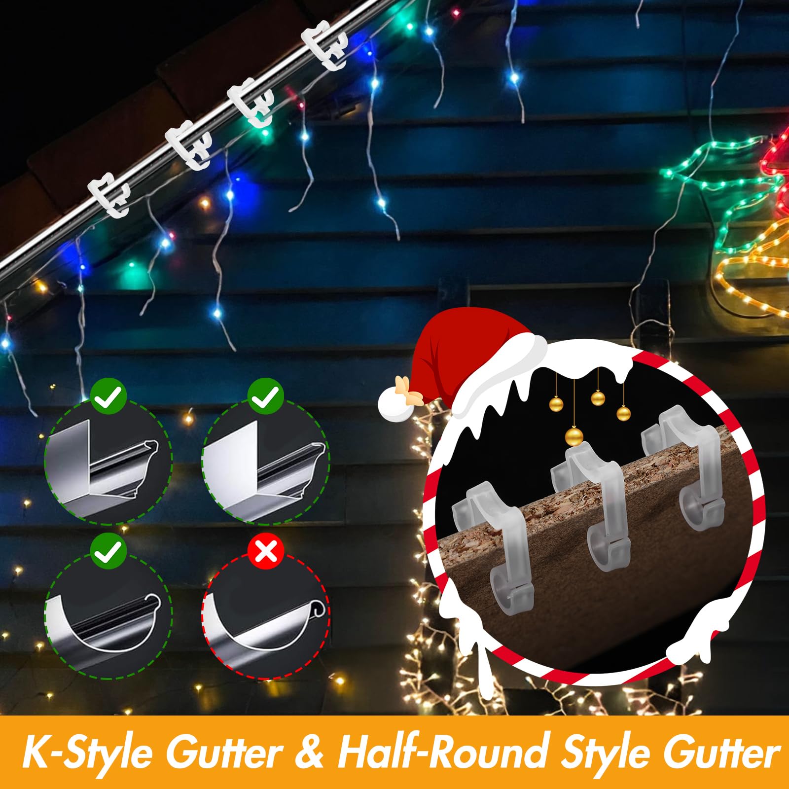 Xinjoduz 60 PCS Gutter Clips for Outdoor Lights Mini Plastic Weatherproof Outdoor String Light Hooks for Guttering Christmas Light Clips for Seasonal Lighting Holiday Party Decorations (White) - Image 4