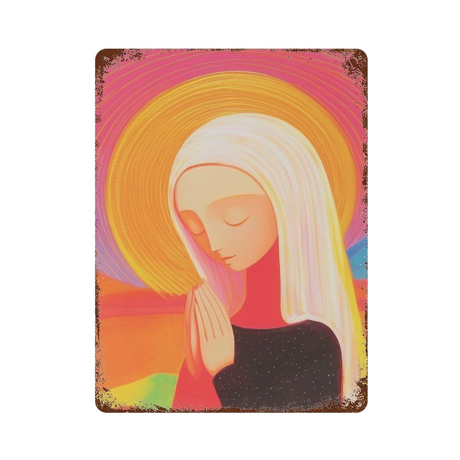 Garage Style Woman Praying in Light Rusty Metal Tin Sign 15.7"x11.8", Farmhouse Wall Decor for Bar And Workshop