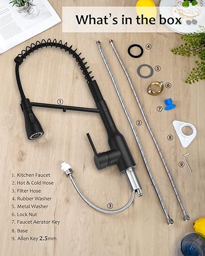 Miniatura 6 de Grifos de cocina 3 en 1 con boquilla de filtro de agua, grifo de agua potable de 3 vías, grifos de cocina negros de una sola manija con rociador