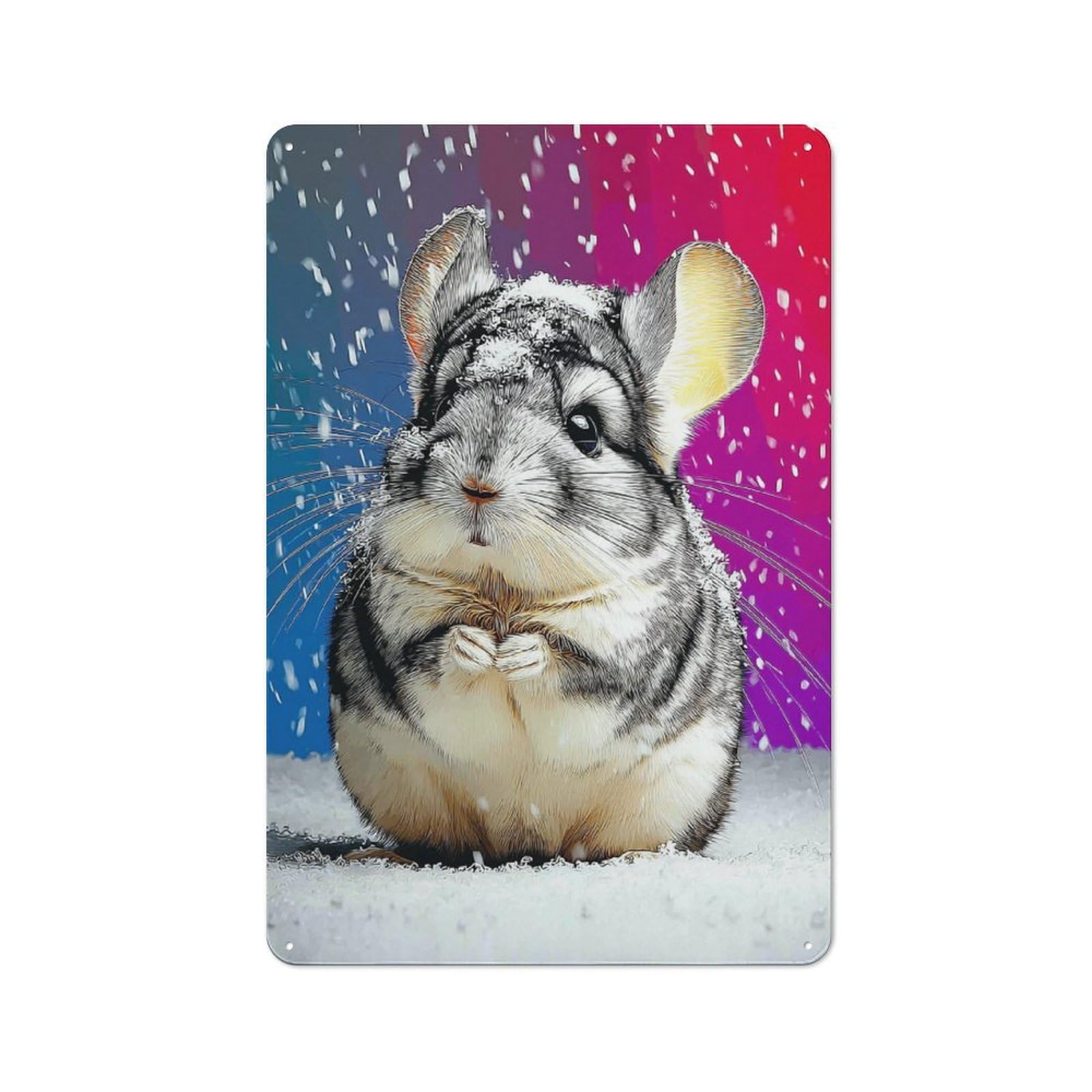 Junmoney Charming Chinchilla In Winter Wonderland Decorative Tin Sign With Design 30X20cm, Classic Retro Room Decor For Kitchen, Hallway, Bar Or Small Cafe