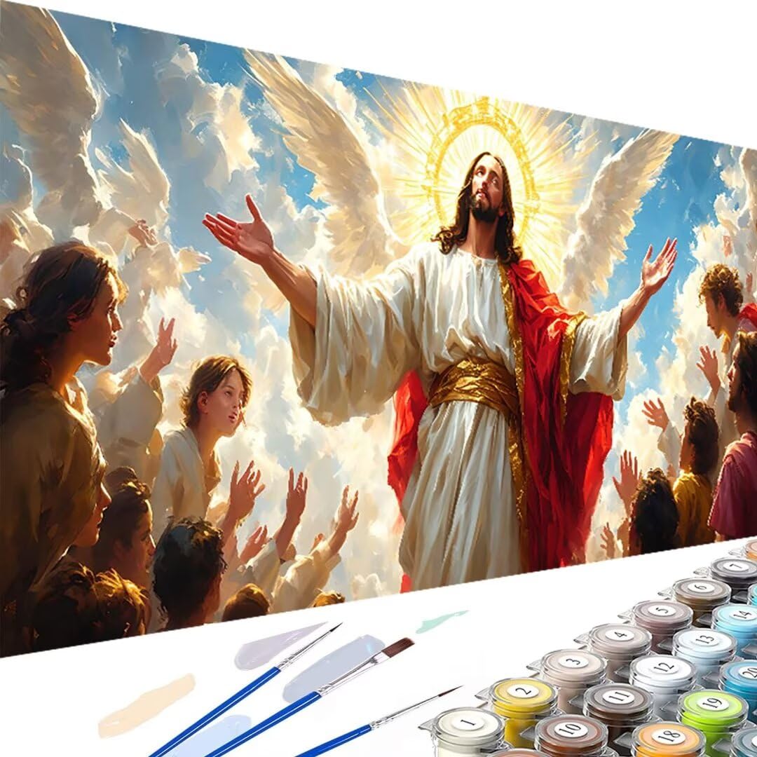 Malowanie po numerach dla dziecka Jezusa bez ramy - zestawy do malowania według numerów do skrzydła dziecka, akrylowy pigment, rysunek, lakier, DIY, łatwe malowanie według numerów, zestawy z farbami i