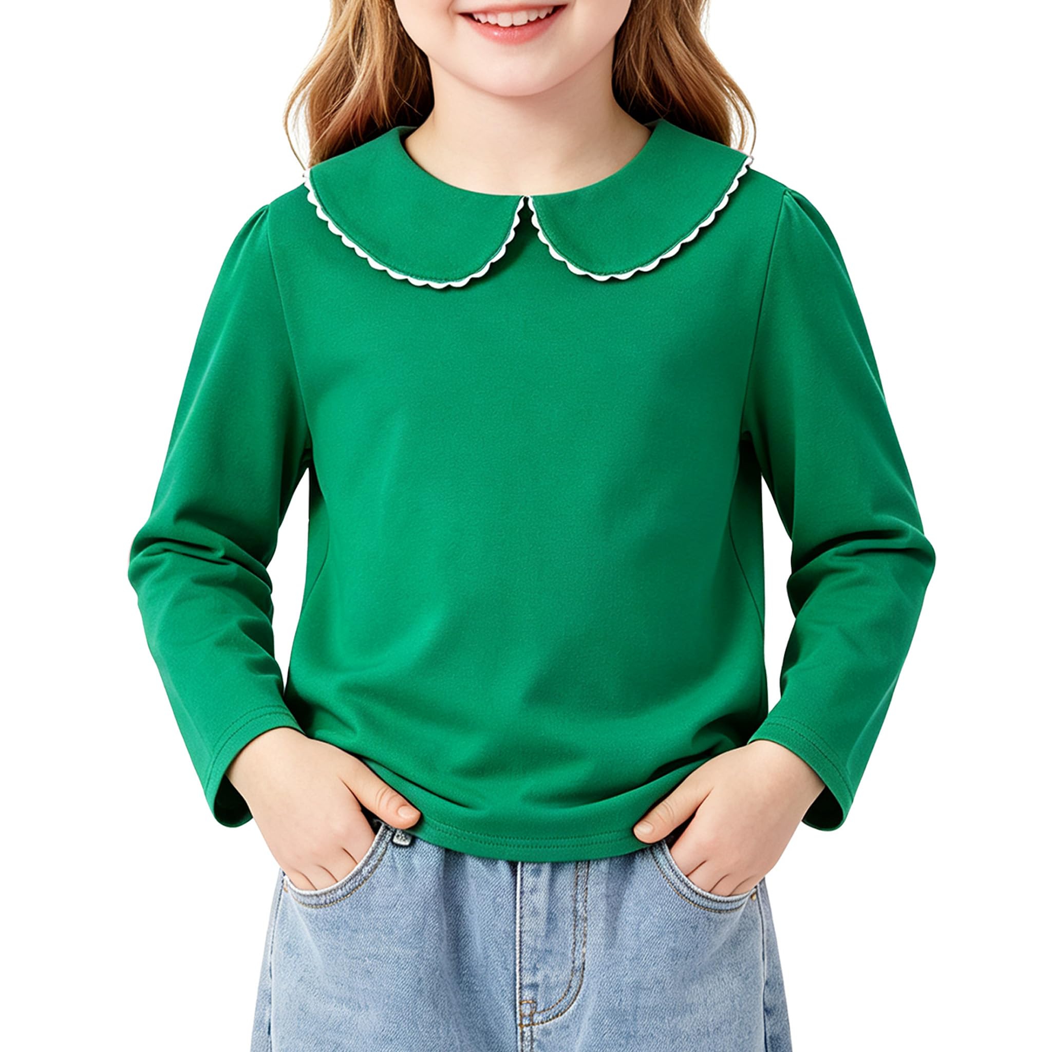 LYSMuch Toddler Girl Long Sleeve Peter Pan Collar Top