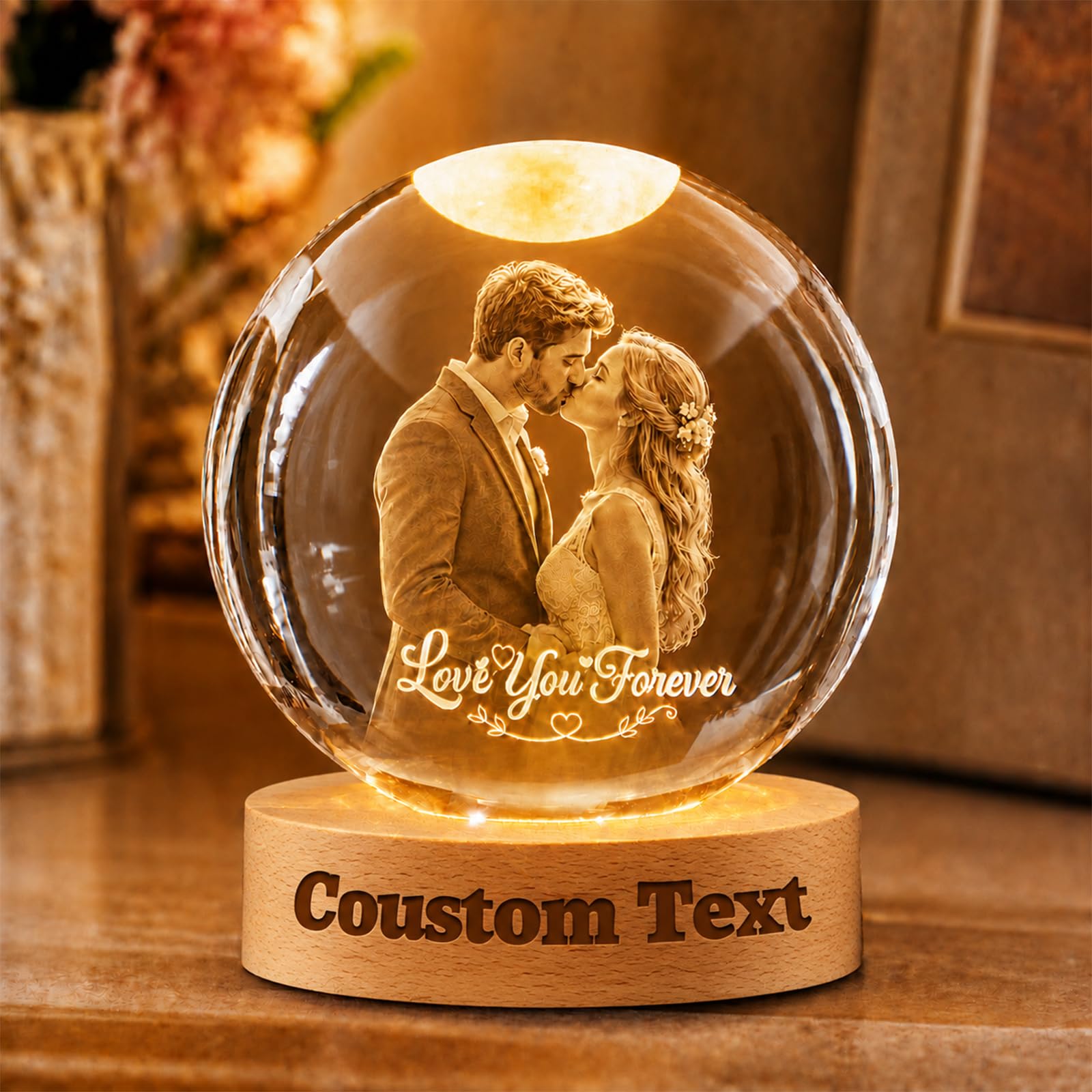 BBNNZ Personalised Moon Phase Crystal Ball Night Light Custom Photo Keepsake Gift (Crystal Ball-1)