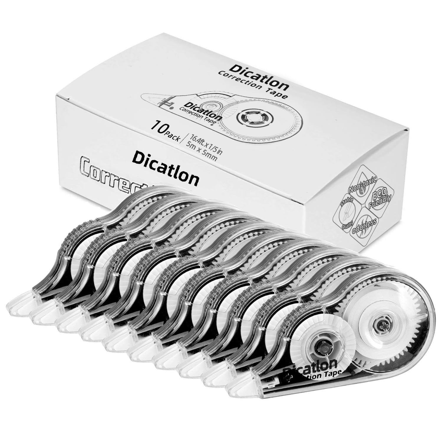 White Correction Tape 10 Pack, Easy Use Roller Applicator, Instant Dry, Jam Free PET Film, Smooth Precise Corrections for School, Office, Home