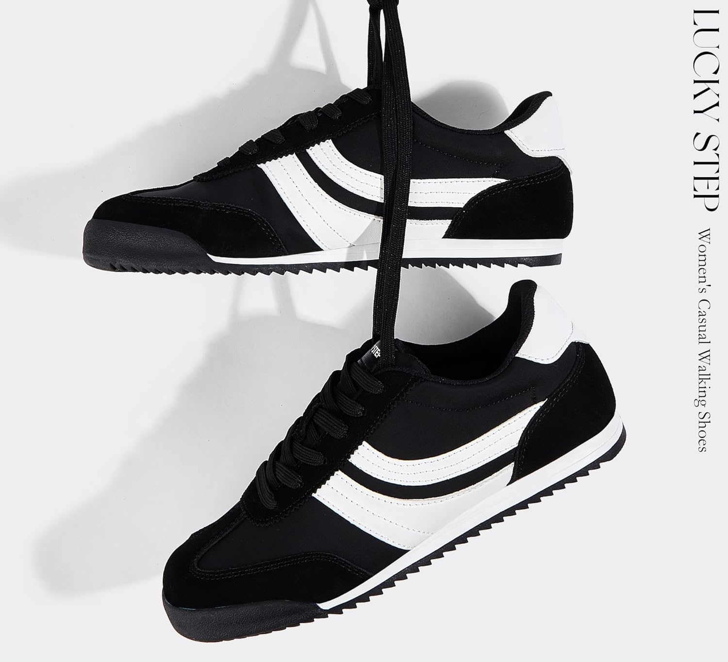 LUCKY STEP Women's Fashion Sneakers Thin Sole Lace up Tennis Shoes Lightweight Walking Running Gym Workout Classic Retro Footwear Anti Slip Trainers - Image 6