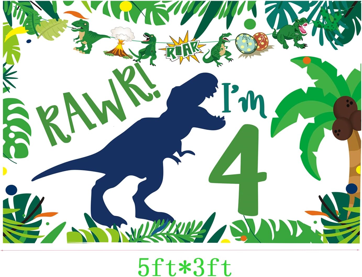 Dinosaur 4th Birthday Backdrop Party Decorations,Roar im 4 Dinosaur Party Decorations,Dinosaur Birthday Party Supplies 4 year old Boy,4th Birthday Decorations For Boys Dinosaur Birthday Party Supplies