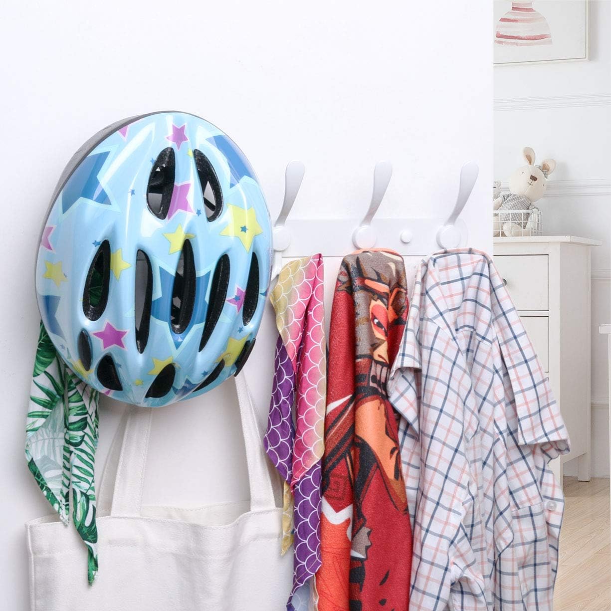 VXAR Coat Racks Wall Mounted 5 Tri Hooks Hanger Heavy Duty Stainless Steel for Hanging Towel Clothes Robes Bag Purse Entryway Bathroom Bedroom White 2P