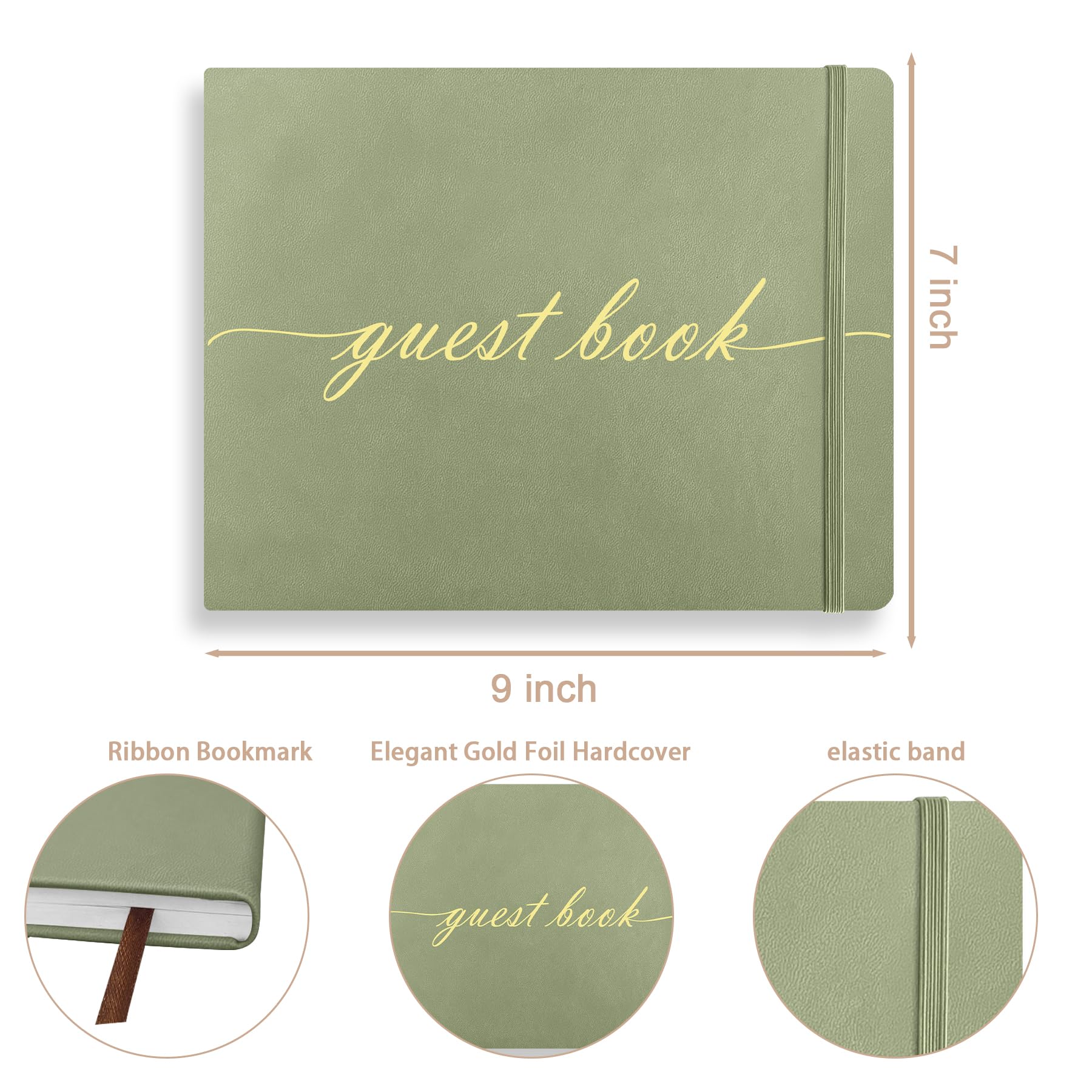 Elegante libro degli ospiti per matrimonio, perfetto per ricevimenti di nozze, baby shower, compleanni ed eventi speciali, 17,8 x 22,9 cm, 120 pagine a righe, copertina rigida in pelle, colore: verde