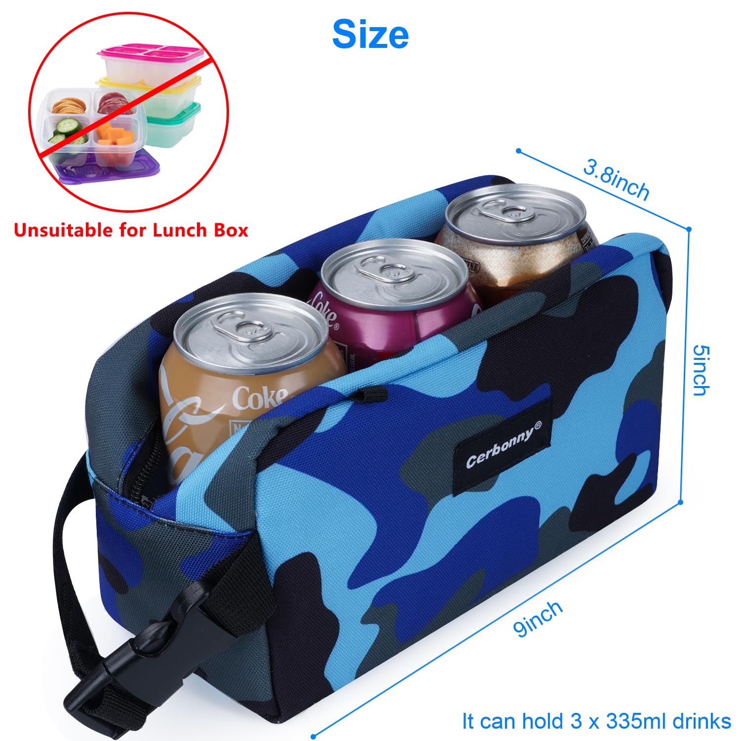 Cerbonny Small Cooler Bag Freezable Lunch Bag for Work School Travel,Small Insulated Bag for Kids/Adults,Freezer Lunch Bags,Mini Lunch Bag Fit for Yogurt,Suit for 3+(Blue camo) - Image 2