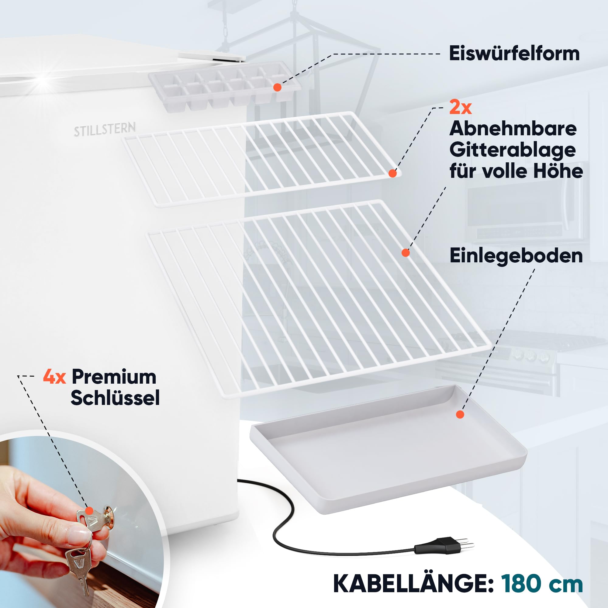 Stillstern Mini Gefrierschrank 42L -18°C 4-Sterne Tiefkühlschrank Weiß