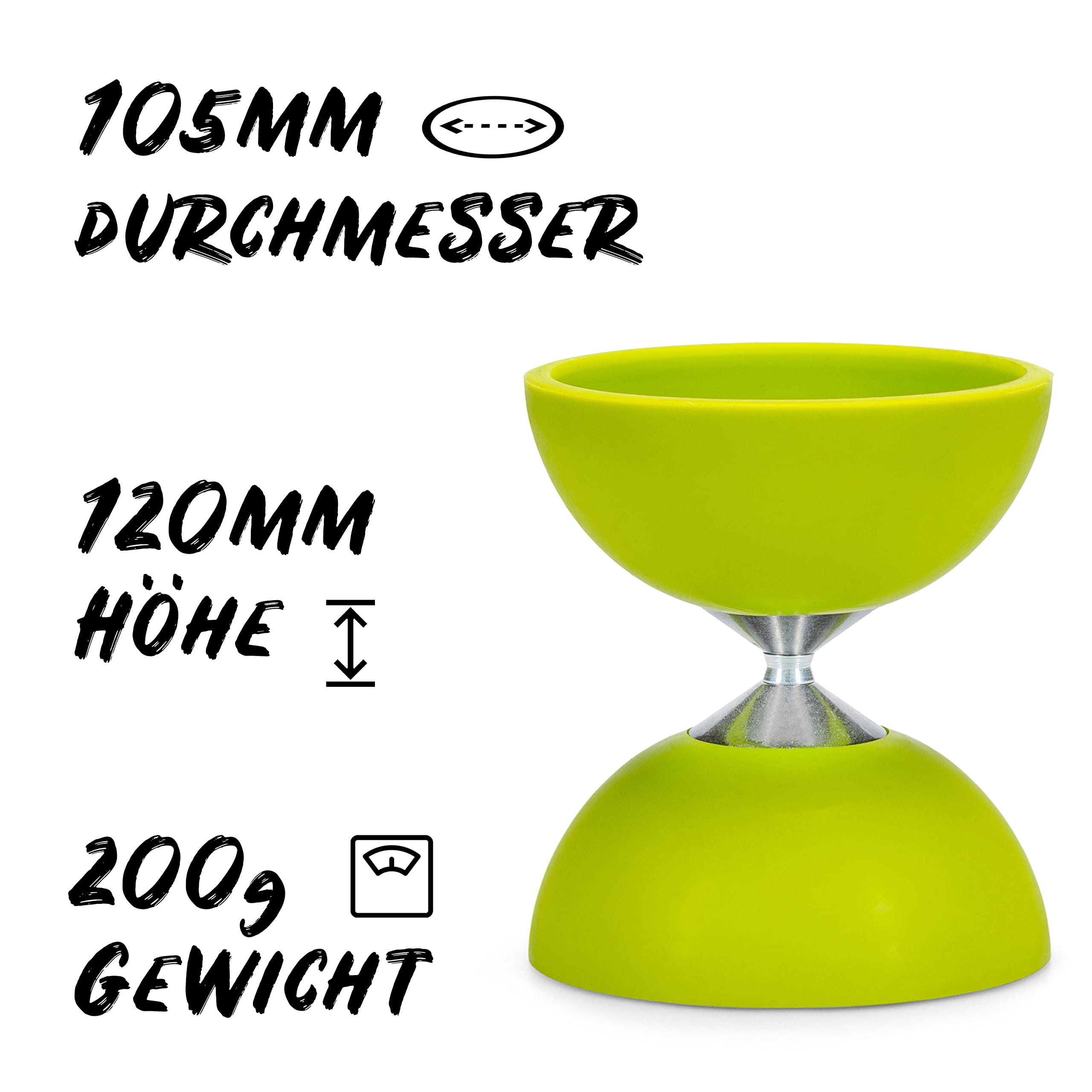 Diabolo Freizeitsport Set base di giocoleria con diabolo (verde chiaro), bastoncini in alluminio, corda di ricambio (160 cm) e istruzioni stampate, ideale come regalo per bambini, principianti e