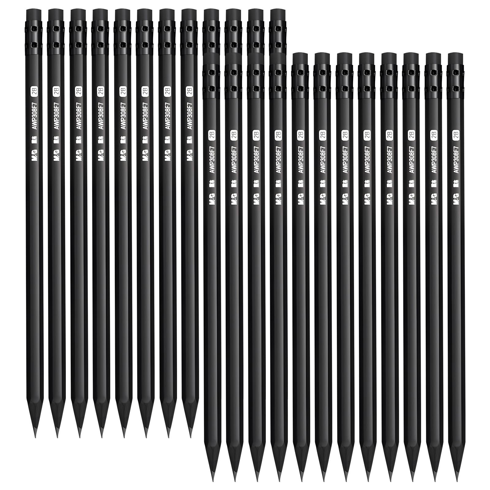 M&G Wood-Cased 2B Pencils, 24 Pack Pre-Sharpened Pencils with Top Erasers, Bulk Black Pencils for School Teacher Supplies, Writing, Drawing and Sketching