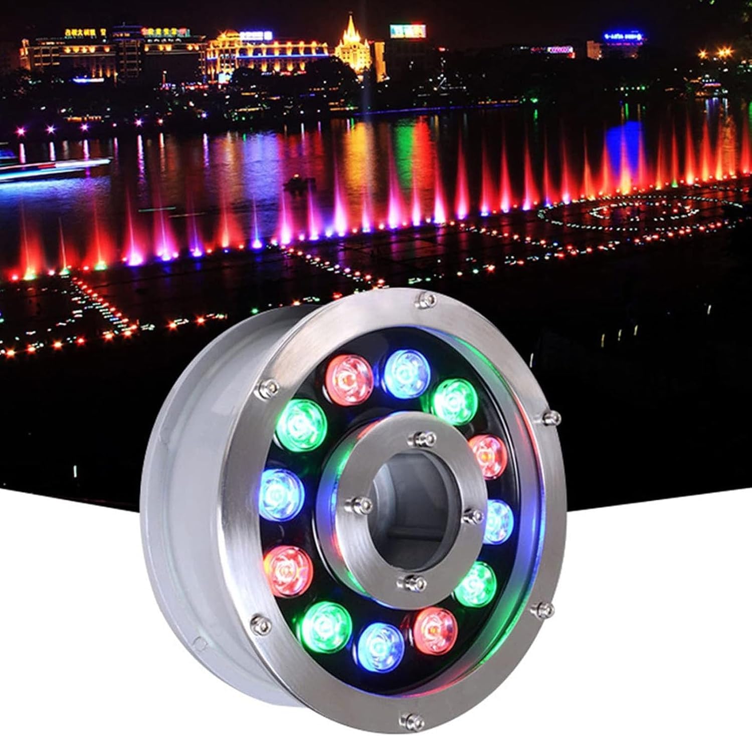 RGB Ring Underwater Fountain Light, LED IP68 Waterproof Pond Light, Submersible Landscape Spotlight for Garden, Fountain, Pool(AC12V,12W)