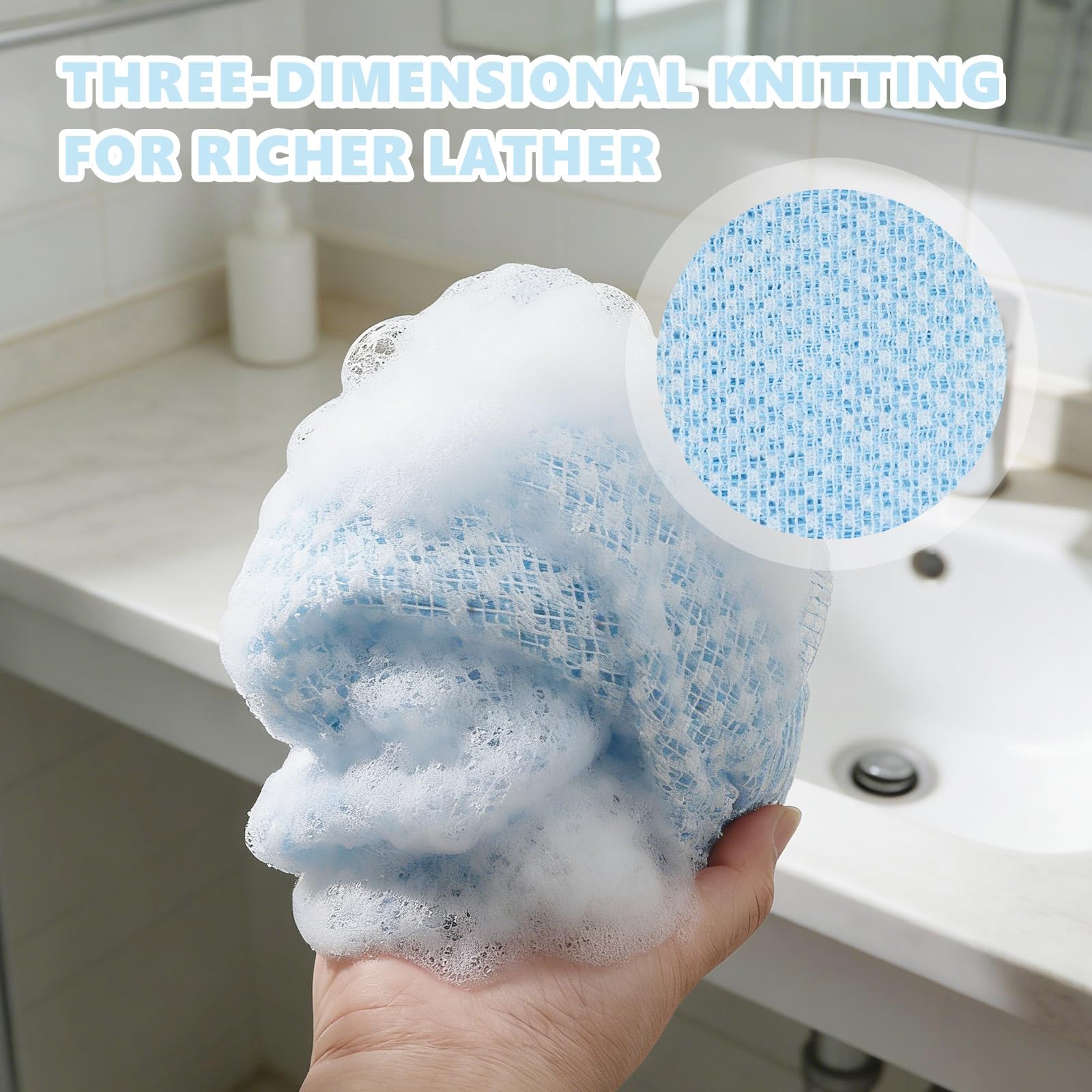 Toallas Exfoliantes Coreanas Japonesas Africanas para Ducha, Estropajo Exfoliante de Espalda, 2 Piezas Negro Azul