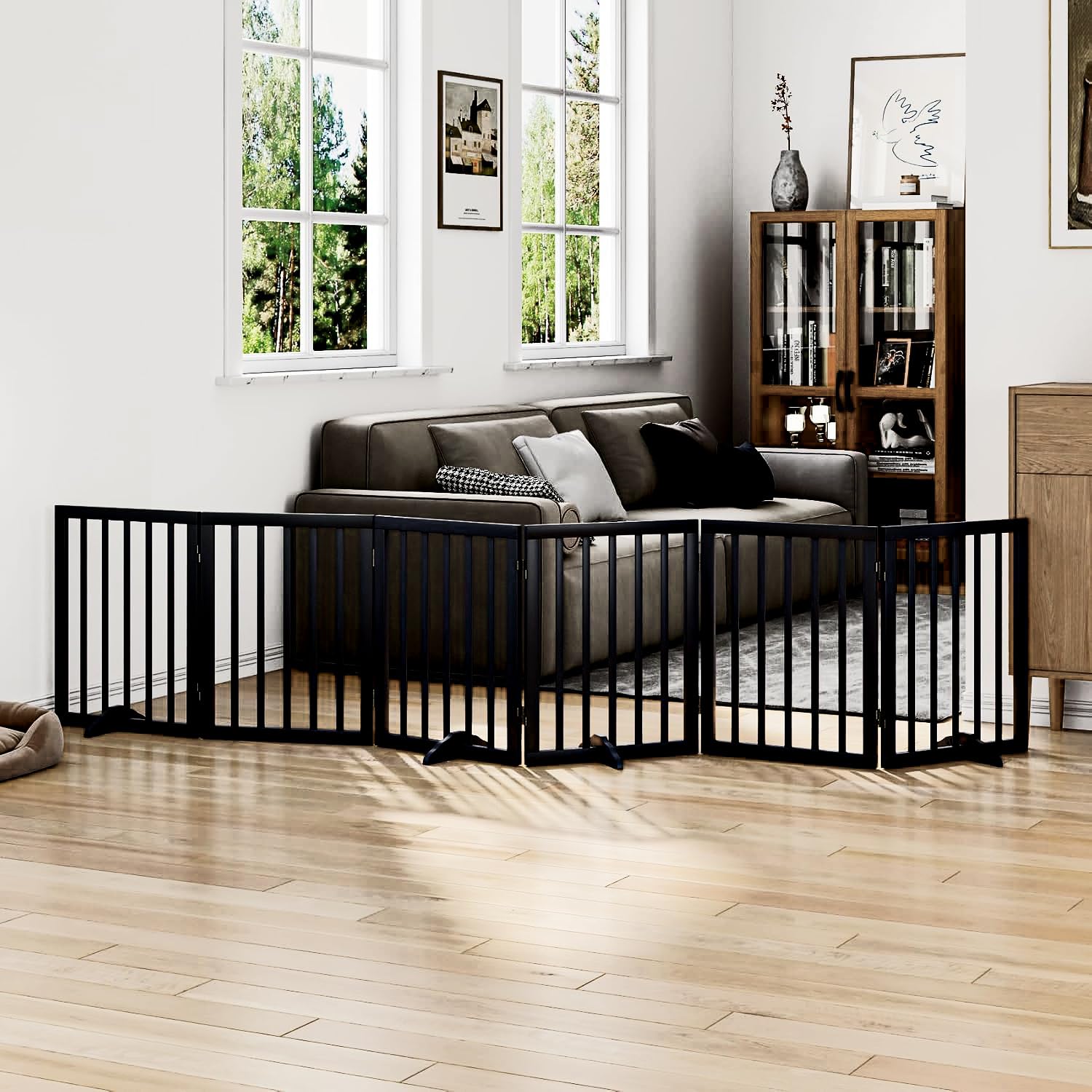 The Menifest | Dog Safety Freestanding Pet Gate, Folding Safety Fence for Kids & Dog Gate with 2PCS and 4PCS Support Feet Ideal for Stairs, Doorways, Halls, Kitchens, Indoors Gates (Black, 6-Panel)-image-47