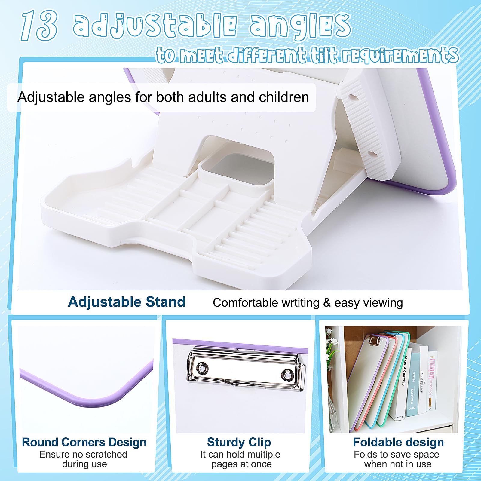 Seajan 4er-Set schräge Schreibtafel mit Ständer, 15°-75° Desktop-Whiteboard, trocken abwischbar, Klemmbrett, 30,5 x 22,9 cm, tragbar, wiederverwendbar, Handschrift, Lehrer, Bürobedarf zum Lesen