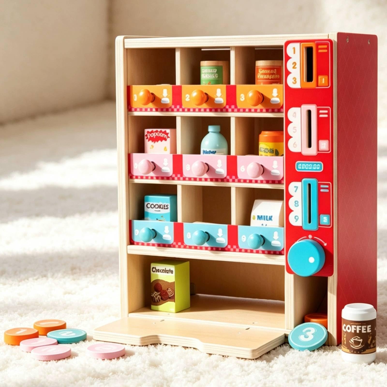 Distributore Automatico Giocattolo da Tavolo Gioco D'imitazione in Legno Interattivo Macchina Macchina a Capsule per Scuole Dell'infanzia, Cameretta