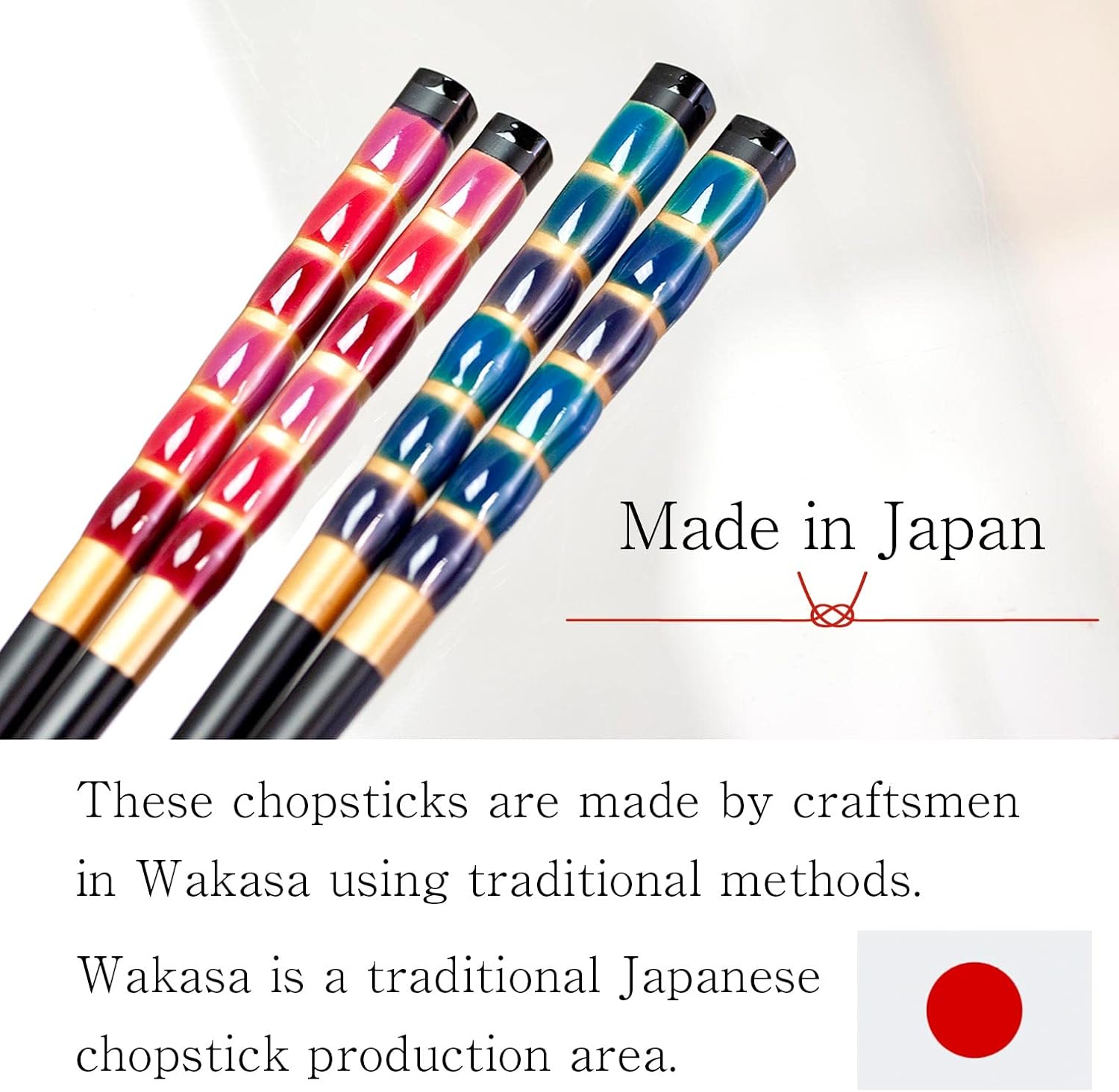 Handcrafted Japanese Wooden Chopsticks and Chopstick Rest Set of 2 Pairs in Gift Box: Blue and Pink (Kanade) [Dishwasher-safe/ Made in Japan]