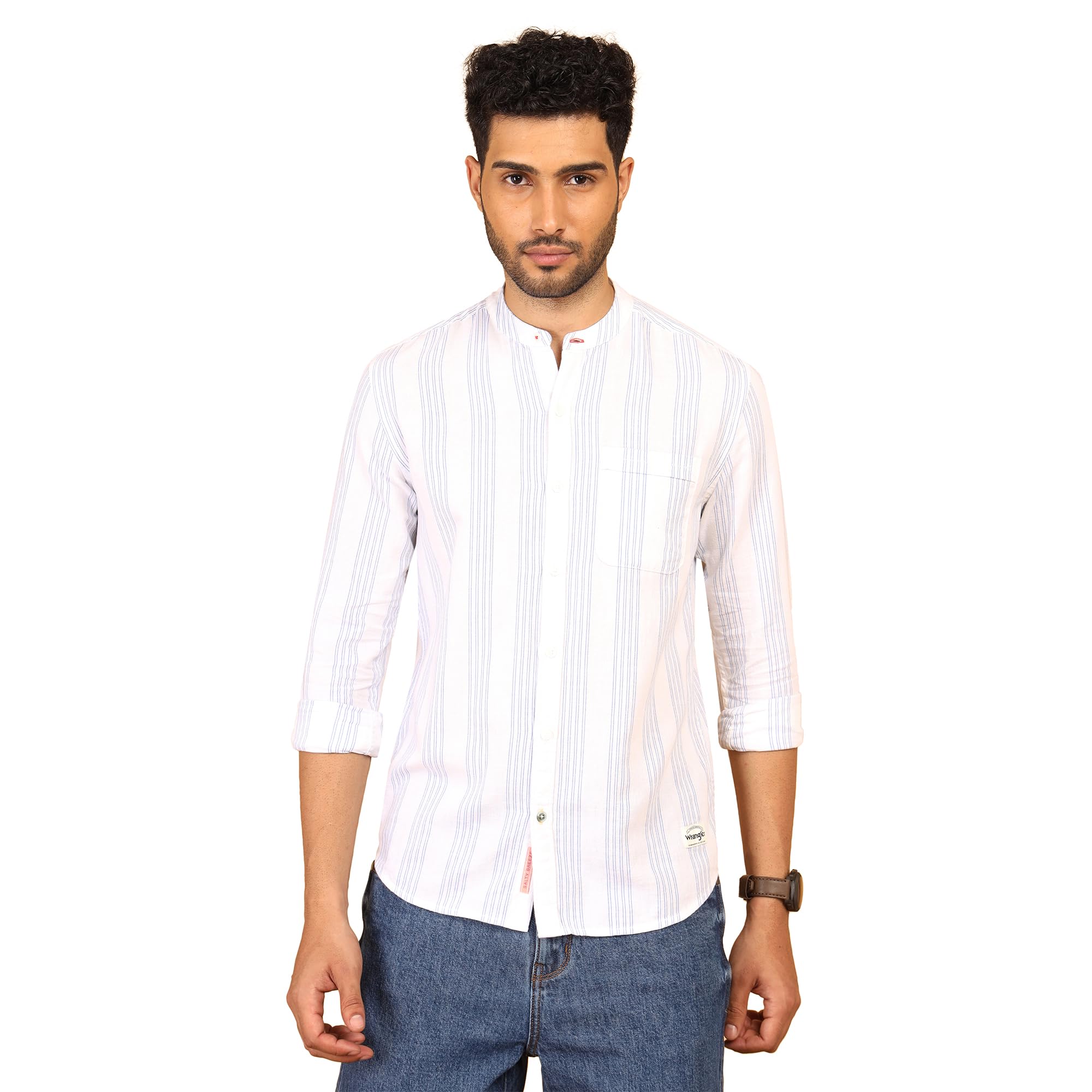 Wrangler Men's Striped White Regular Fit Shirt in white