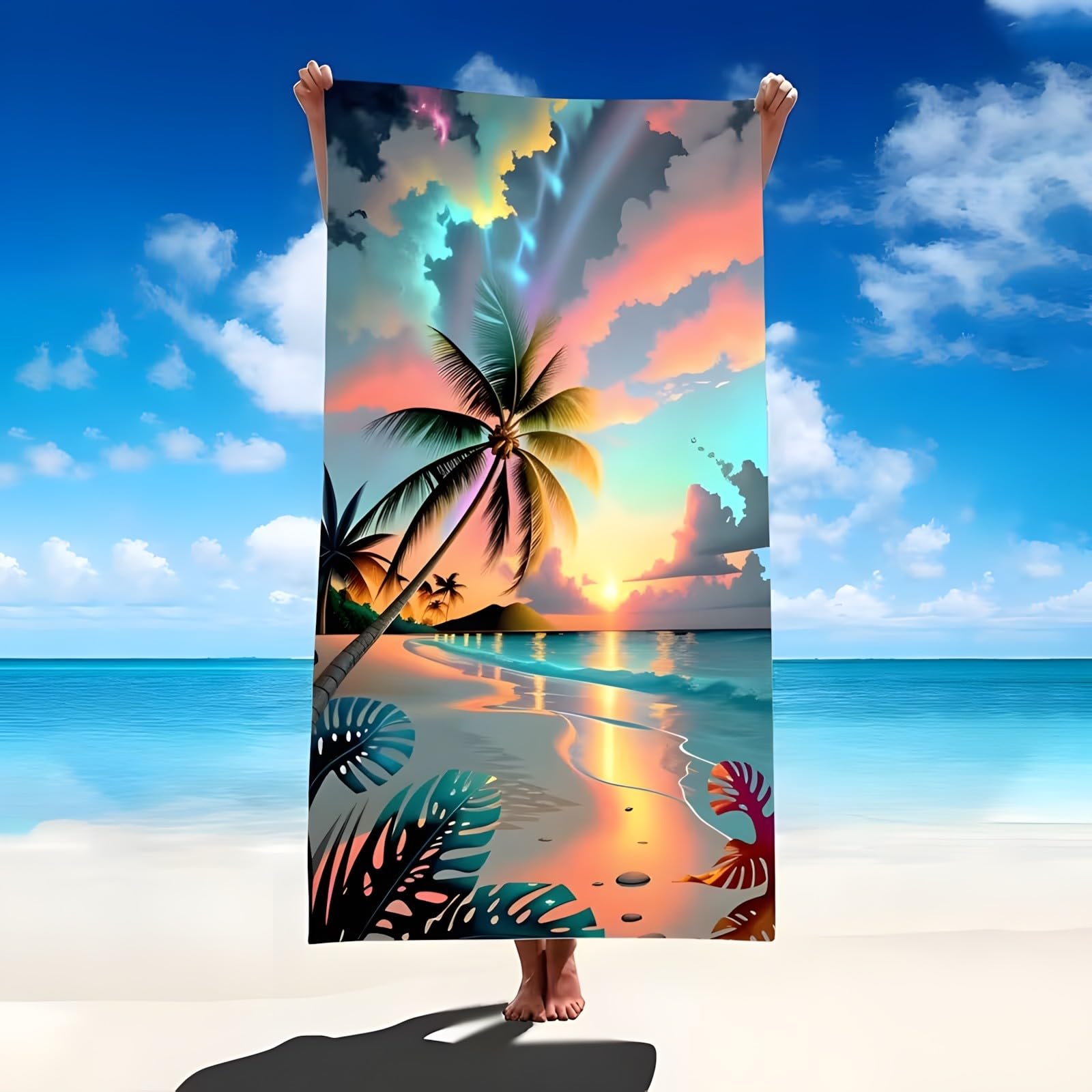 YZQGLHP Coconut Palm Microfibre Beach Towel Beach Beach Bath Towel Quick Drying, Lightweight, Sand-Free, Durable, for Pool, Gym, Camping, Travel Towel 90x200cm