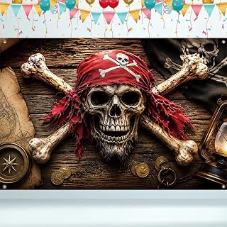 71x43 Pirate Skull Banner Polyester Jolly Roger for Party Decor