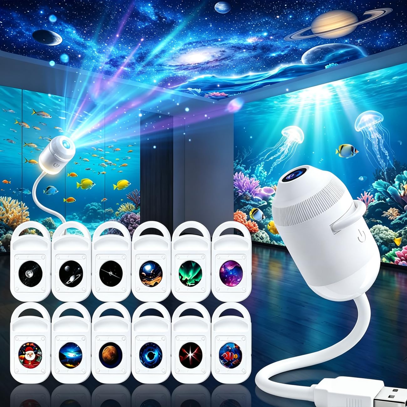 Galaxy Projector Night Light,2-in-1 5D HD Ceiling Star Projector — image 1