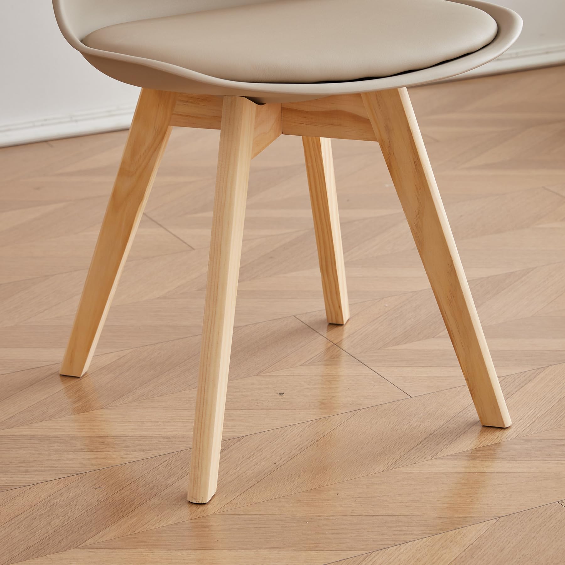 Lot de 4 Chaises de Salle à Manger, Pieds en Bois Massif, Design Nordique Ergonomique, Chaise de Cuisine, Chaise Moderne (Beige-4)