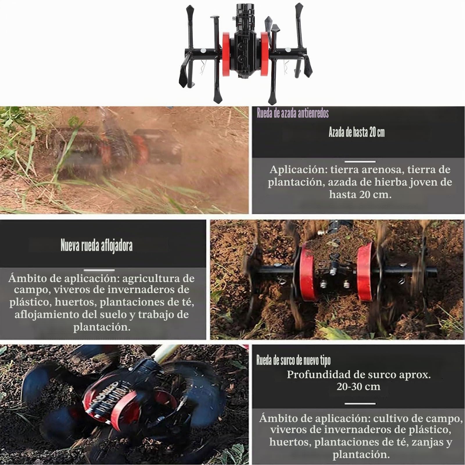 Rueda Cultivadora de 9 Dientes de 26 Mm, Aleación Premium 2 en 1, Herramienta Multiusos para Deshierbe y Aflojamiento de Suelos de Jardín de 6 Garras, Compatibilidad Universal