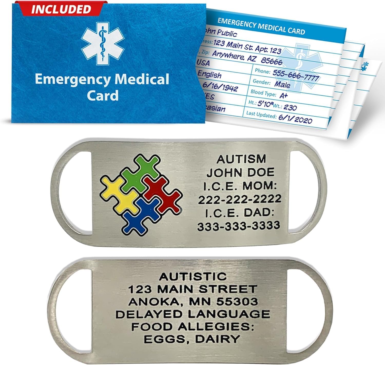 Autism Shoe ID Tag for Kids – Stainless Steel Safety Alert Tag, Nonverbal & Special Needs Identifier, Waterproof Engraved Medical Shoe Tag, Personalized Info | 2.0" x 0.75"