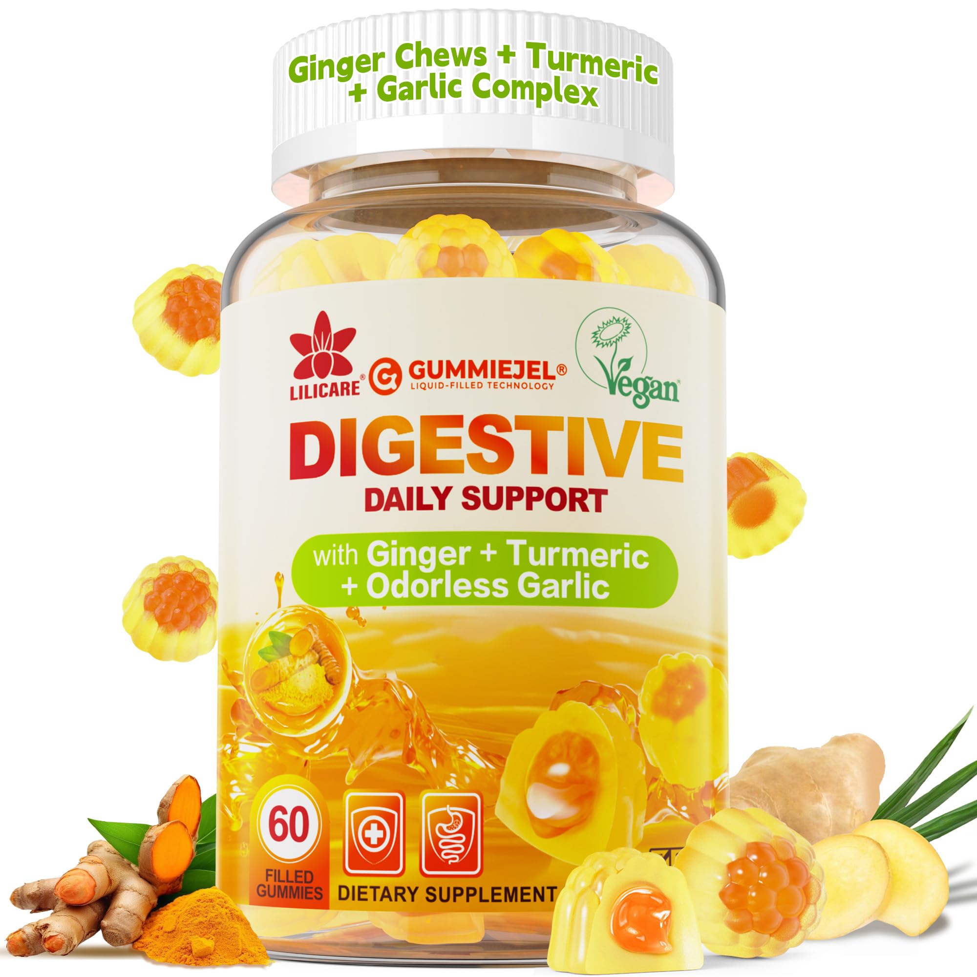 Ginger Chew Gummies for Digestive Support & Stomach Comfort,Sugar Free,60Ct 60 Count (Pack of 1)