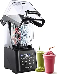 Commercial Blender, 1500W Vacuum Blender for Less Foam, Professional-Grade Quiet Shield, Kitchen Timer, 9 Speeds, 6 Programs for Smoothies, Frozen Drinks, Self-Cleaning, 64oz Bulk Production