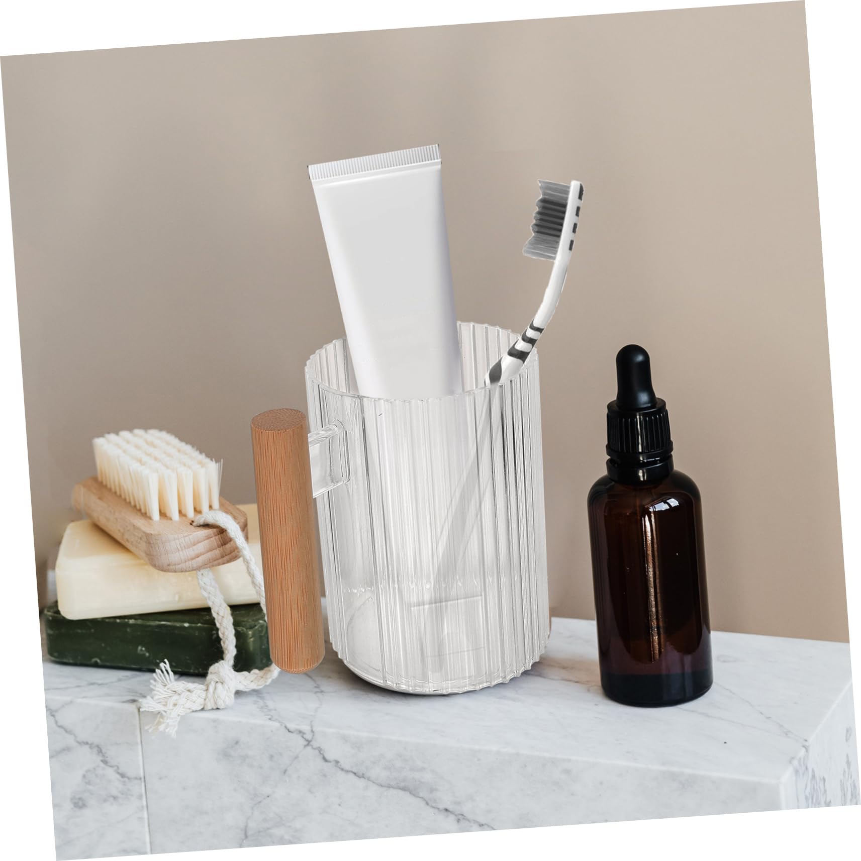 TINEASUR Elegant Toothbrush Storage Cup 4pcs Reusable Toothpaste Holders Large Capacity Brush Cup Plastic for Bathroom Modern Style