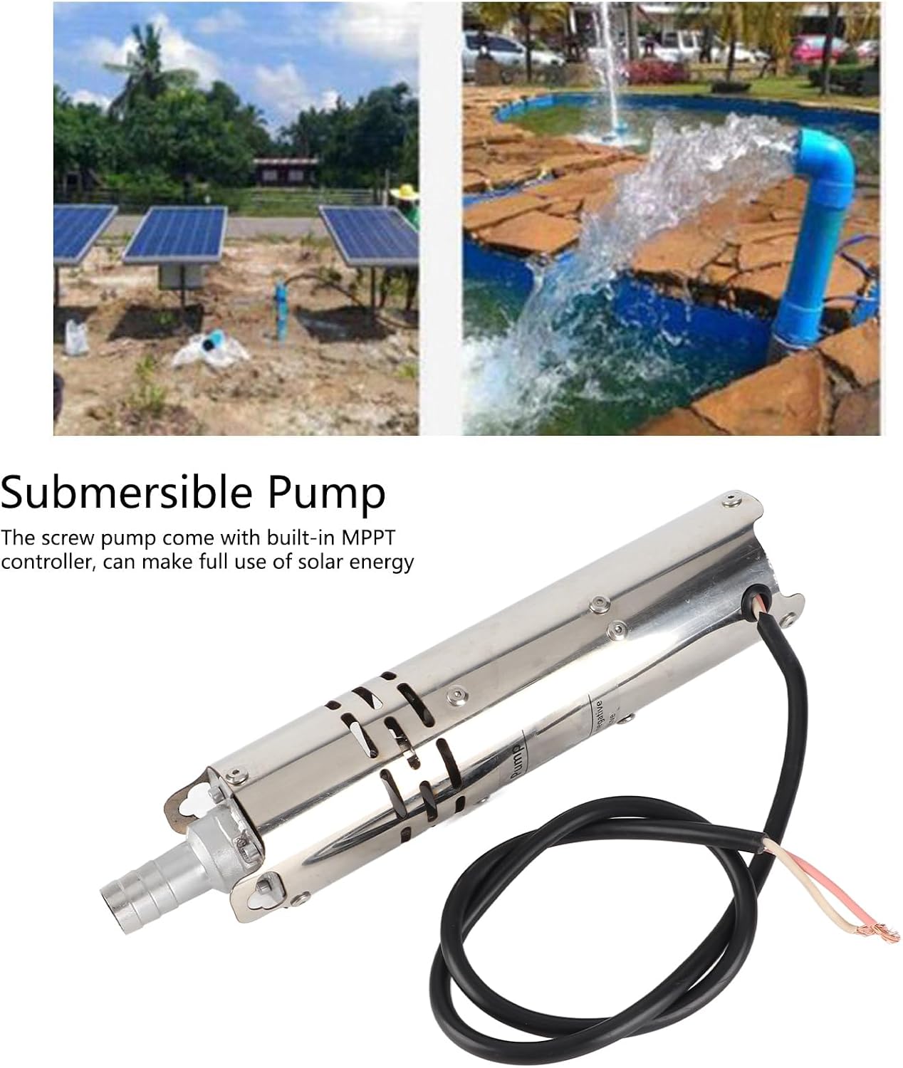 DC Submersible Pump, Submersible Pump 12V Solar DC Pump Kit Brushless Large Permanent Magnet Electric Built‑in, Sump Pumps (S123T-30)
