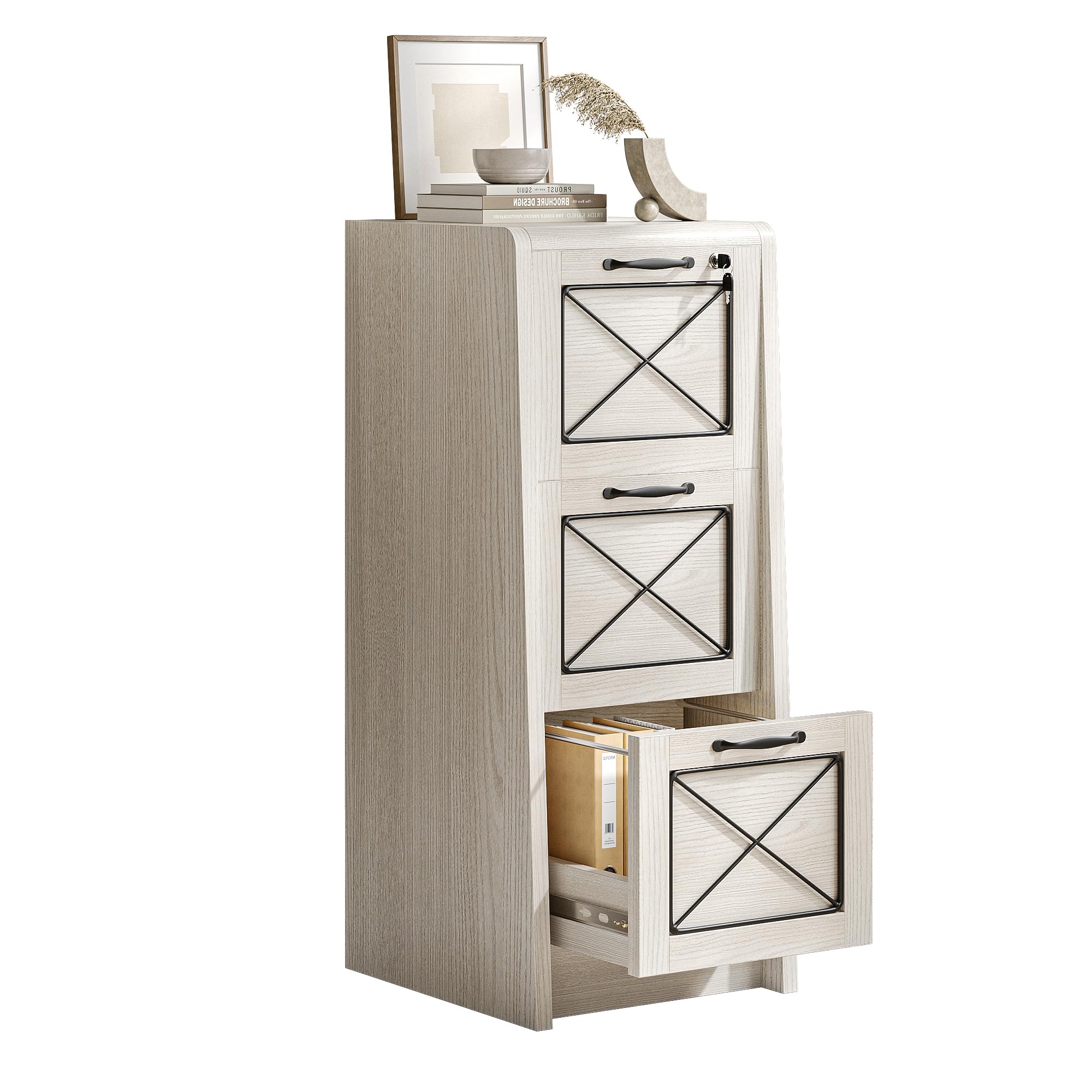 iPormis Caisson de Bureau à 3 Tiroirs, verrouillables, avec Serrure, Rails de Suspension réglables, pour dossiers A4 et Format Lettre