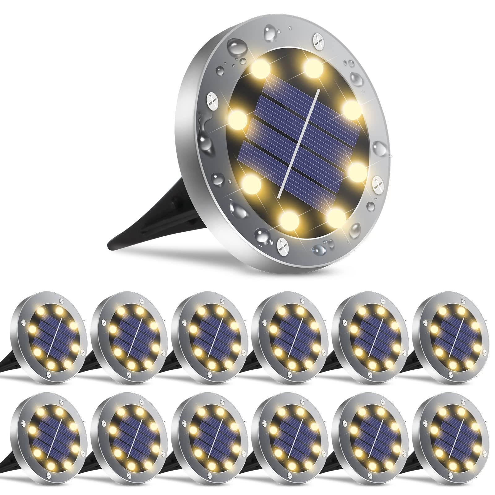 Solar Outdoor Lights 12 Packs, Garden Solar Lights Outdoor Waterproof Solar Pathway Lights Bright In-Ground Lights Outdoor Lighting Decor for Lawn, Patio , Yard, Driveway, Step and Walkway Warm Light
