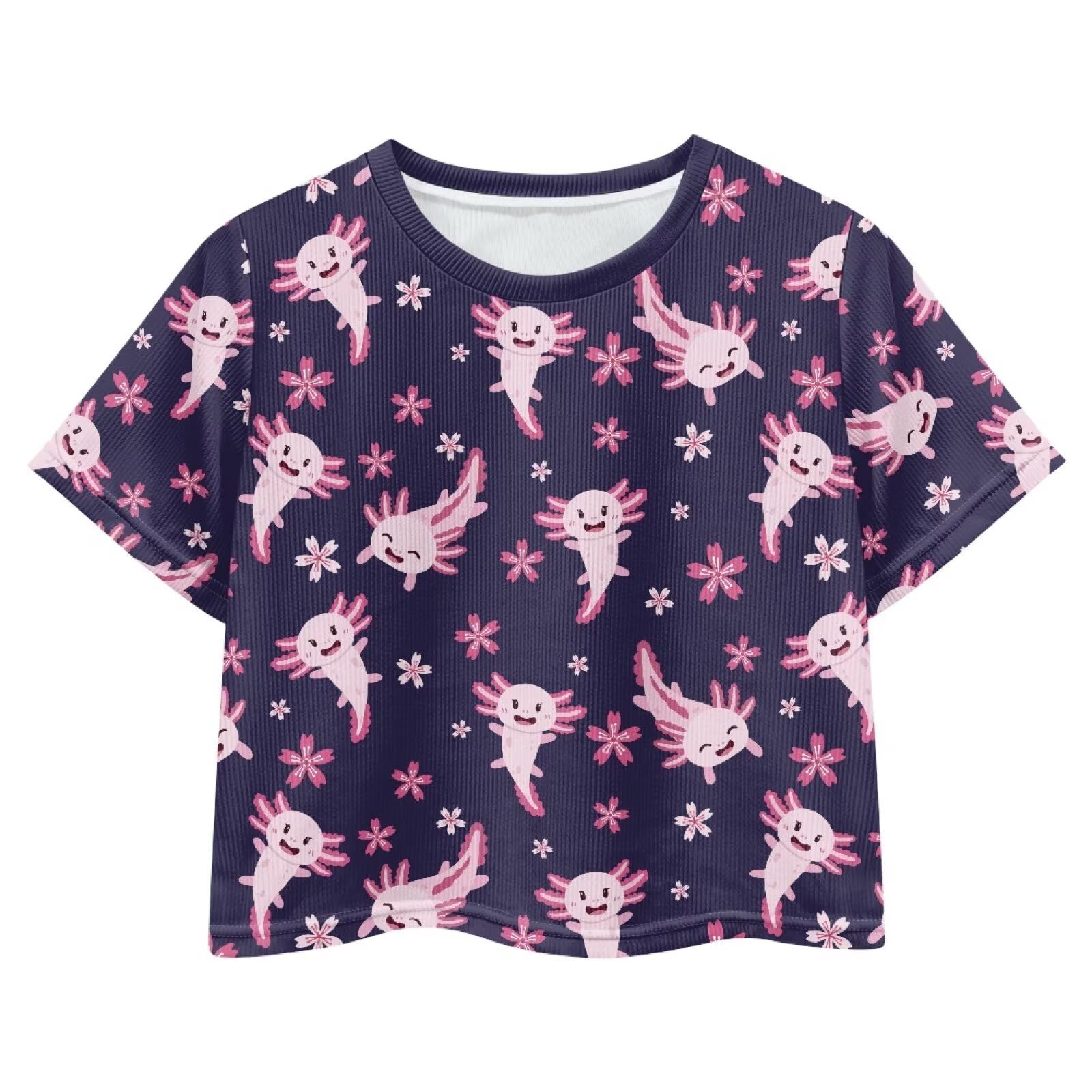 Cute Crop Tops for Girls Short Sleeve Summer T Shirts Fashion Graphic Tees Crew Neck Pullover Tee 5-14 Years