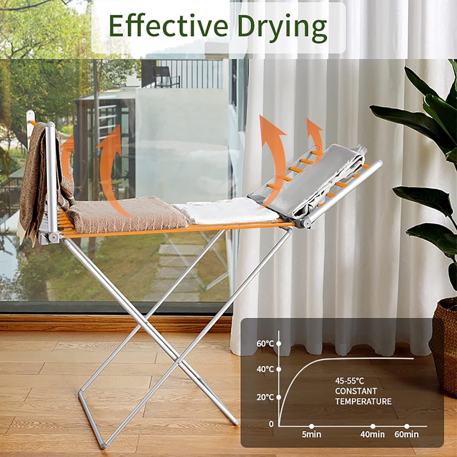 Folding Indoor Electric Clothes Dryer, 20 Bars Winged Electric Heated Clothes Airer Dryer, Heated Clothes Airer, 50Hz/230W for Home, Laundry, Apartment