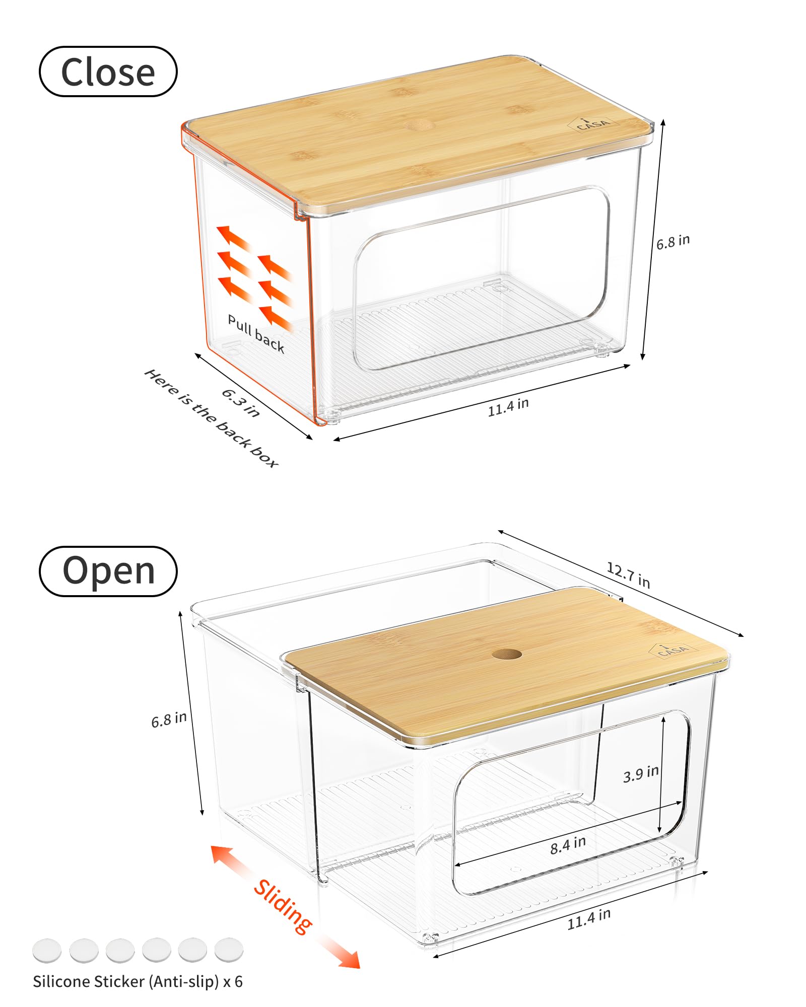 iCASA Dispensador de bolsas de basura, soporte para rollo – Contenedor de bolsas de basura acrílico transparente 2 en 1 con tapa de bambú, caja de almacenamiento de bolsas de plástico para cocina,