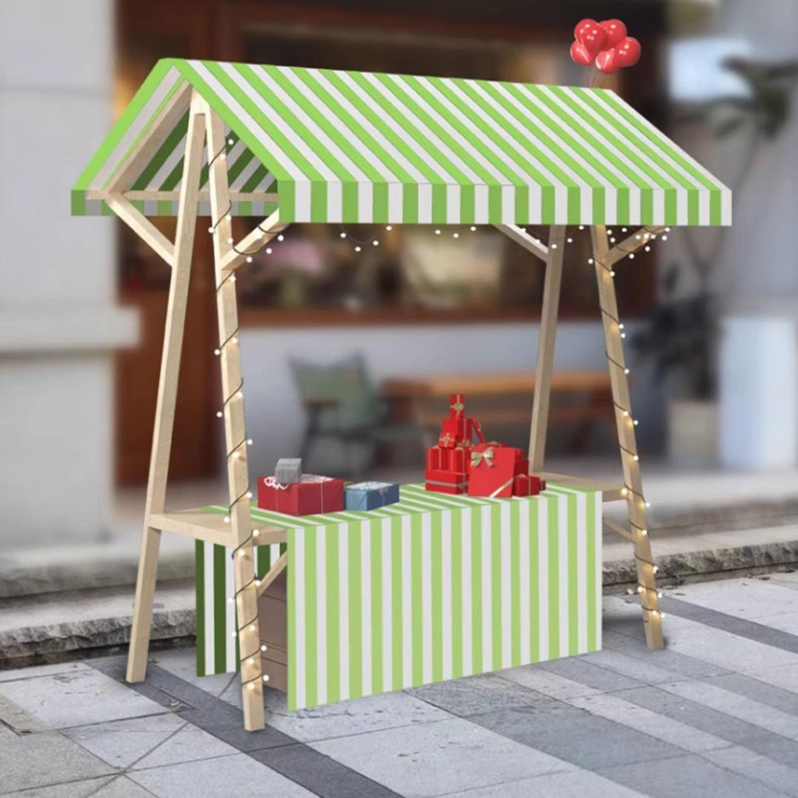 Genérico Carrito de Festival con Ruedas, Carrito de Camping Plegable, Carrito de Camping portátil, Carrito Plegable, Carrito de Comida callejera de Madera con Ruedas, toldo y Bandera, Puesto de Venta