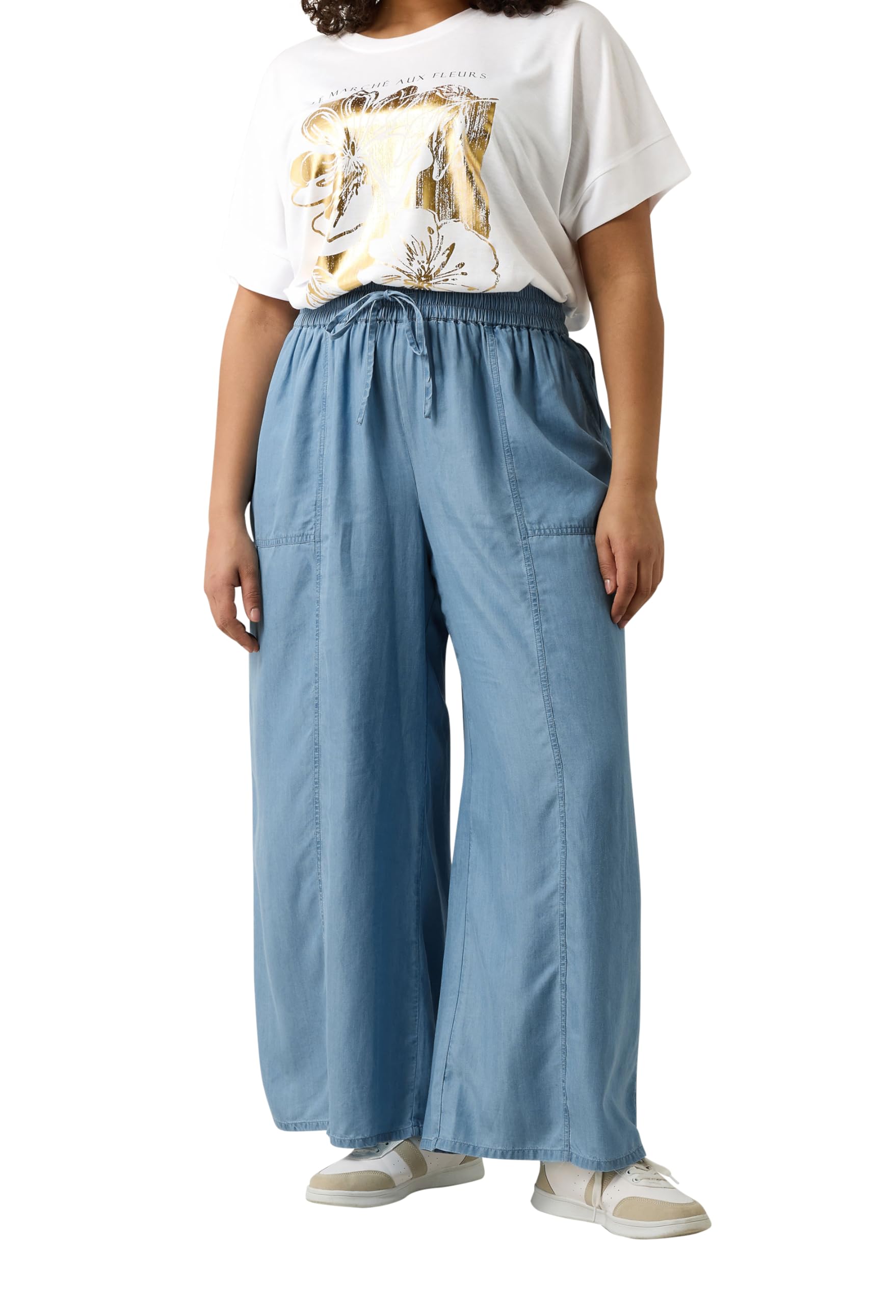 Evans Lyocell Wide Leg Trousers - Light Blue - Elasticated Tie Waistband - 28 Inch Inside Leg - Size 22-24