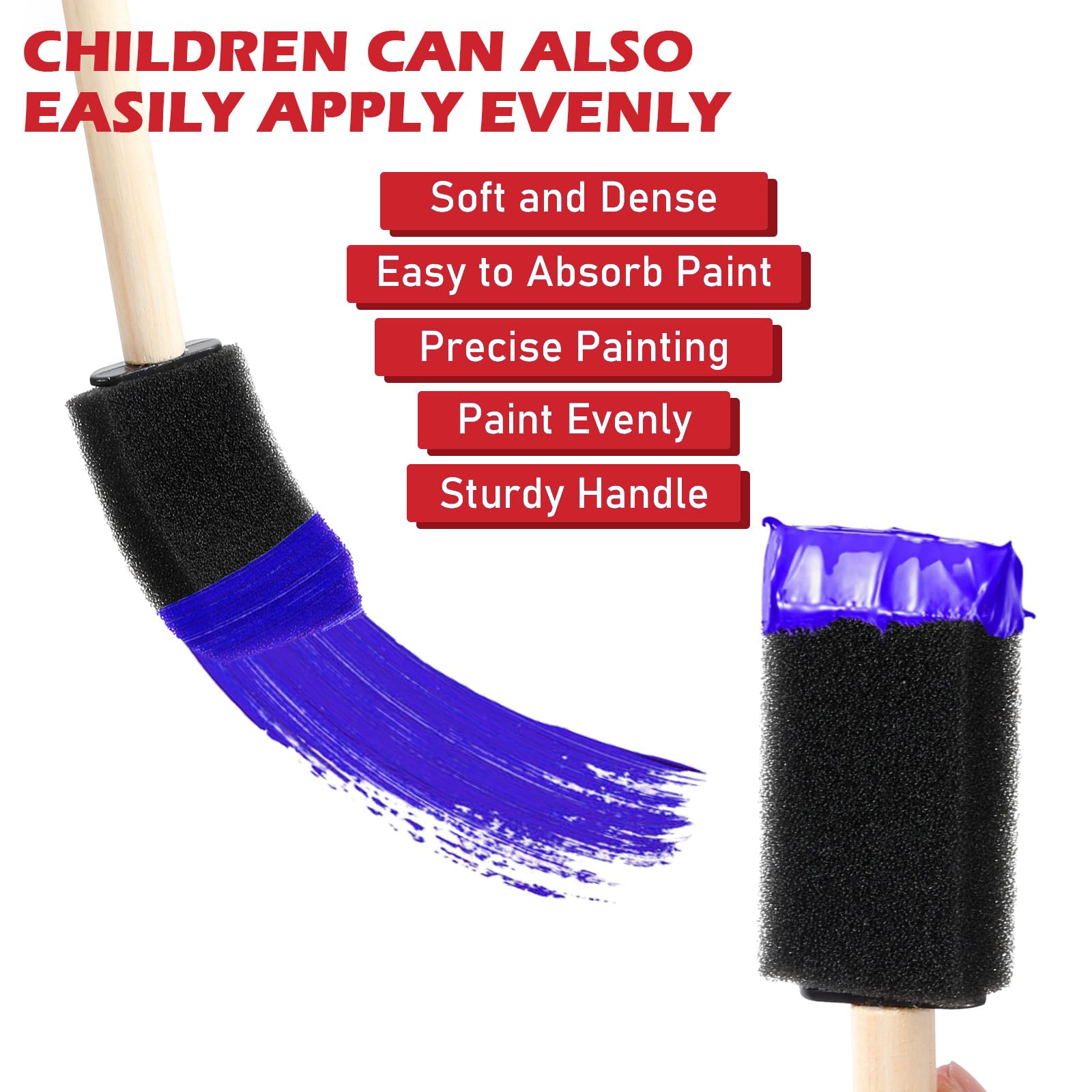 10 pinceles de esponja, pincel de espuma de 2,5 cm, mango de madera, cepillo de espuma, cepillo de madera dura, mango de espuma lavable, pincel para pintar, borrar, manchar, artesanía