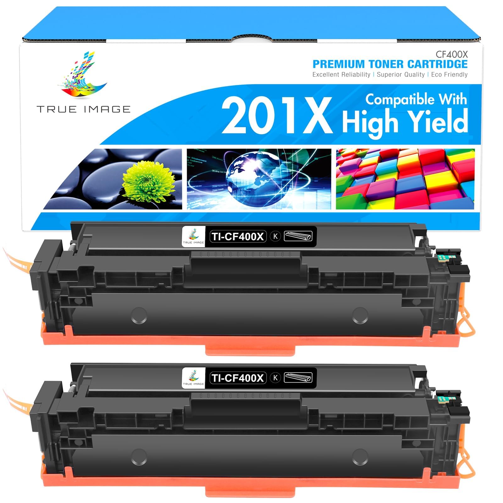 TRUE IMAGE Compatible Toner Cartridge Replacement for HP 201X CF400X 201A CF400A M252 Color Laserjet Pro MFP M277dw M277 M277n M277c6 M252dw M252n Ink Printer (Black, 2-Pack)